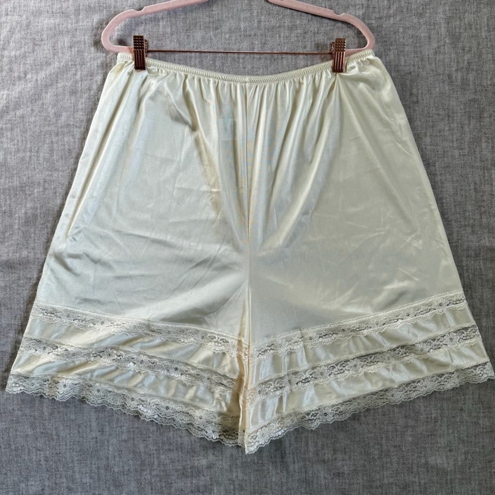Velrose Culotte Slip Pettipants 3X Ivory Lace Trim Nylon Bloomers Underwear